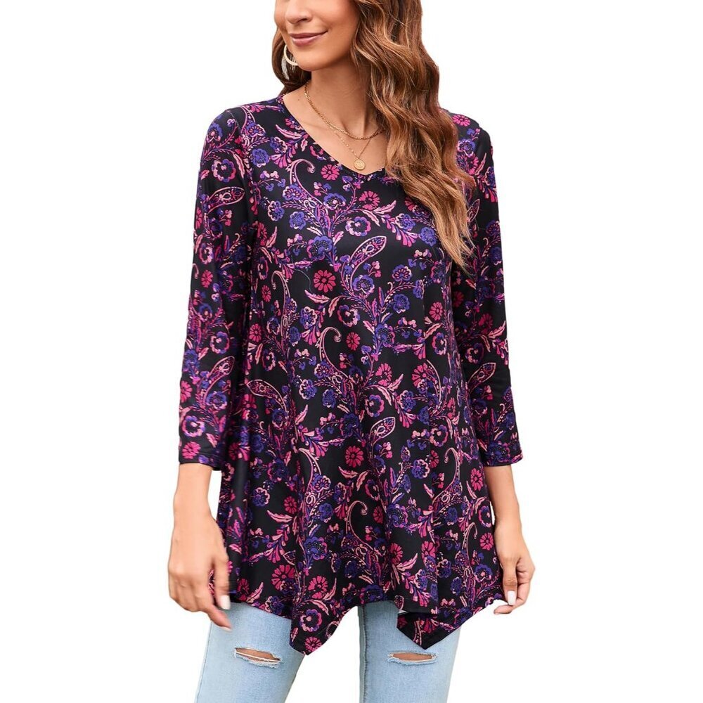 Women's Plus Size Tunic Top Polyester 3/4 Sleeve Casual Flowy Hem